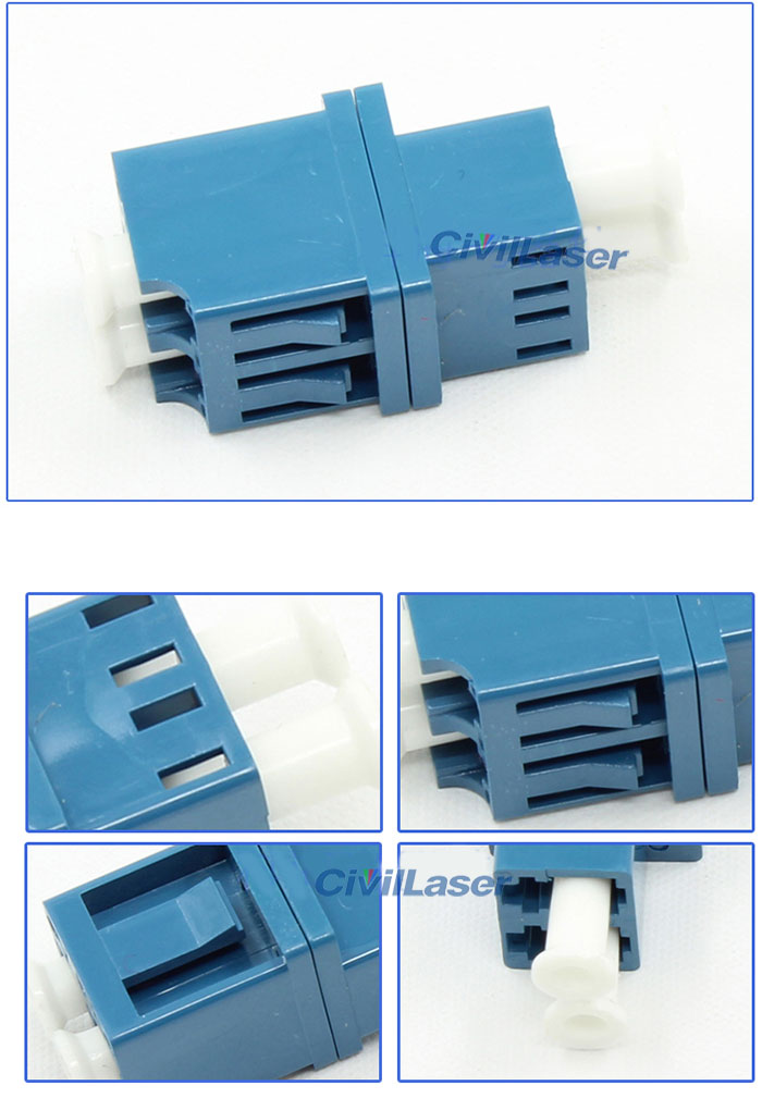 LC Singal Mode Double Core Integrated Type Blue Fiber Optic Adapter